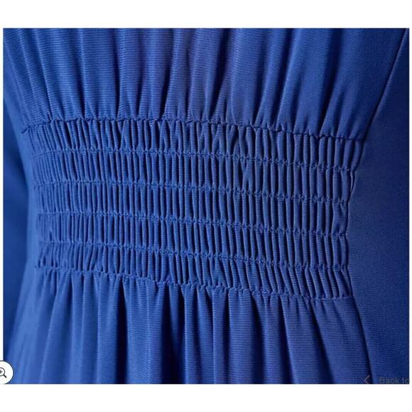 New Attitudes by Renee Petite Size Large Smock waist V-Neck Maxi Dress Blue QVC - Picture 3 of 5